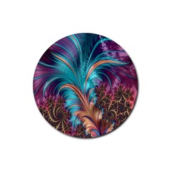 Feather Fractal Artistic Design Rubber Coaster (Round) 