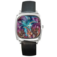 Feather Fractal Artistic Design Square Metal Watch