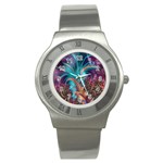 Feather Fractal Artistic Design Stainless Steel Watch Front