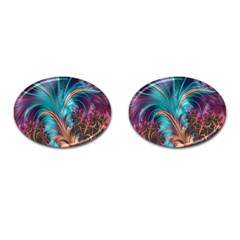 Feather Fractal Artistic Design Cufflinks (Oval)