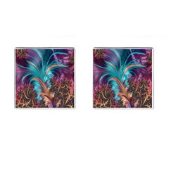 Feather Fractal Artistic Design Cufflinks (Square)