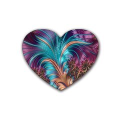 Feather Fractal Artistic Design Rubber Coaster (Heart) 