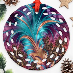 Feather Fractal Artistic Design Round Filigree Ornament (Two Sides)