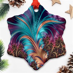 Feather Fractal Artistic Design Snowflake Ornament (Two Sides)