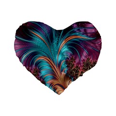 Feather Fractal Artistic Design Standard 16  Premium Heart Shape Cushions