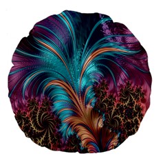 Feather Fractal Artistic Design Large 18  Premium Flano Round Cushions