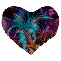 Feather Fractal Artistic Design Large 19  Premium Flano Heart Shape Cushions