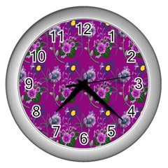 Flower Pattern Wall Clocks (silver) 