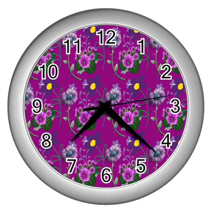 Flower Pattern Wall Clocks (Silver) 