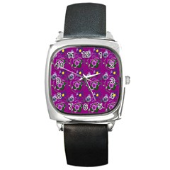 Flower Pattern Square Metal Watch by Nexatart