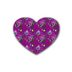 Flower Pattern Rubber Coaster (heart)  by Nexatart