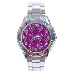 Flower Pattern Stainless Steel Analogue Watch by Nexatart