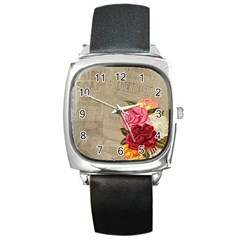 Flower Floral Bouquet Background Square Metal Watch by Nexatart