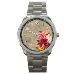 Flower Floral Bouquet Background Sport Metal Watch by Nexatart