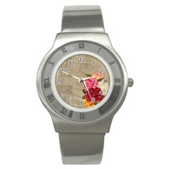 Flower Floral Bouquet Background Stainless Steel Watch by Nexatart