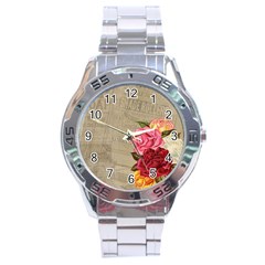 Flower Floral Bouquet Background Stainless Steel Analogue Watch by Nexatart