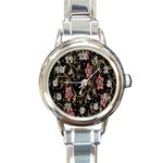 Floral Pattern Background Round Italian Charm Watch Front