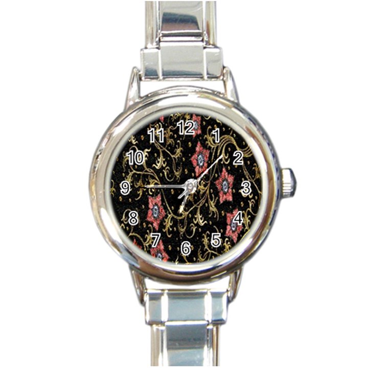 Floral Pattern Background Round Italian Charm Watch