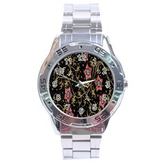 Floral Pattern Background Stainless Steel Analogue Watch by Nexatart