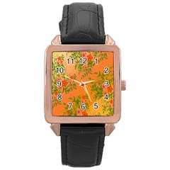 Flowers Background Backdrop Floral Rose Gold Leather Watch  by Nexatart