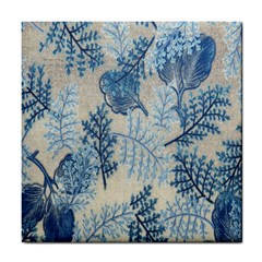 Flowers Blue Patterns Fabric Tile Coasters by Nexatart