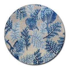 Flowers Blue Patterns Fabric Round Mousepads by Nexatart