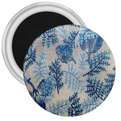 Flowers Blue Patterns Fabric 3  Magnets by Nexatart