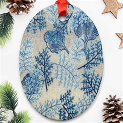 Flowers Blue Patterns Fabric Oval Ornament (two Sides)