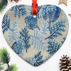 Flowers Blue Patterns Fabric Heart Ornament (two Sides) by Nexatart