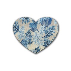 Flowers Blue Patterns Fabric Heart Coaster (4 Pack)  by Nexatart