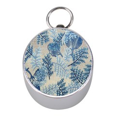 Flowers Blue Patterns Fabric Mini Silver Compasses by Nexatart