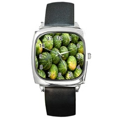 Food Summer Pattern Green Watermelon Square Metal Watch