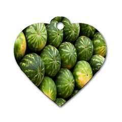 Food Summer Pattern Green Watermelon Dog Tag Heart (two Sides) by Nexatart