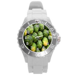 Food Summer Pattern Green Watermelon Round Plastic Sport Watch (l)