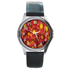 Flowers Nature Plants Autumn Affix Round Metal Watch by Nexatart