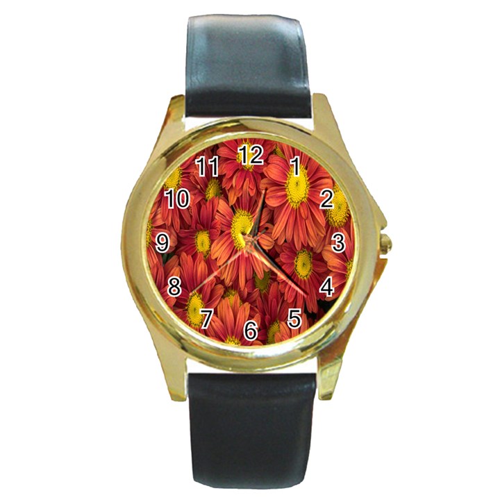 Flowers Nature Plants Autumn Affix Round Gold Metal Watch