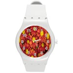 Flowers Nature Plants Autumn Affix Round Plastic Sport Watch (M) Front