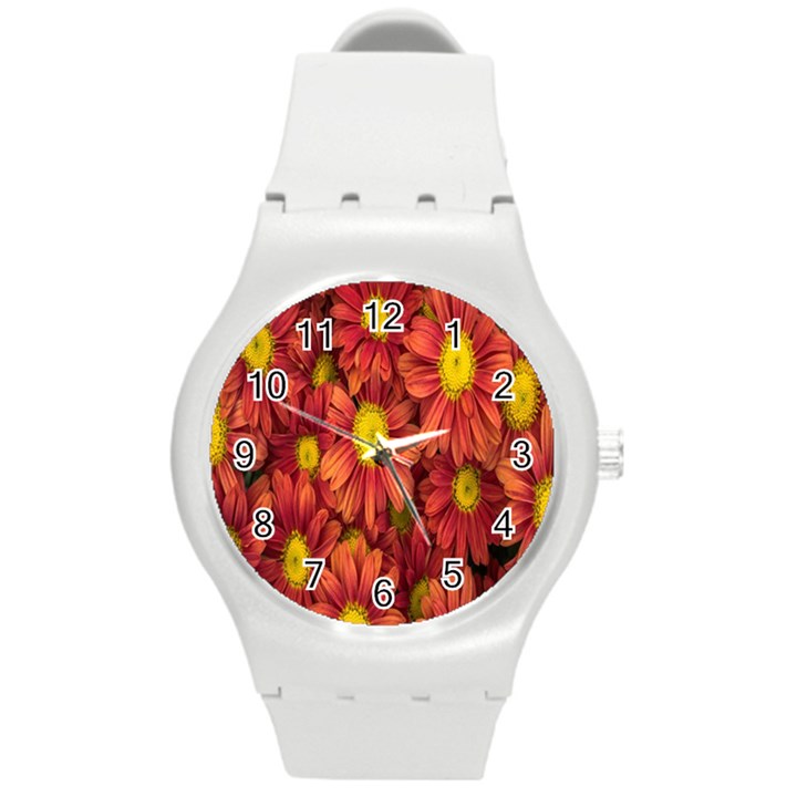 Flowers Nature Plants Autumn Affix Round Plastic Sport Watch (M)