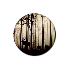 Forest Fog Hirsch Wild Boars Rubber Round Coaster (4 Pack)  by Nexatart