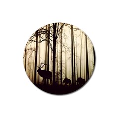 Forest Fog Hirsch Wild Boars Magnet 3  (round) by Nexatart