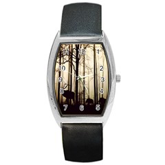 Forest Fog Hirsch Wild Boars Barrel Style Metal Watch