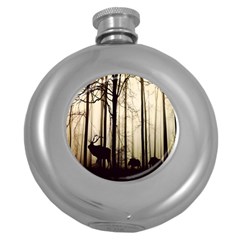 Forest Fog Hirsch Wild Boars Round Hip Flask (5 Oz) by Nexatart