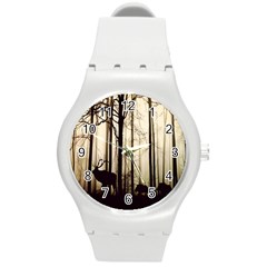 Forest Fog Hirsch Wild Boars Round Plastic Sport Watch (m) by Nexatart