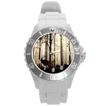 Forest Fog Hirsch Wild Boars Round Plastic Sport Watch (L) Front