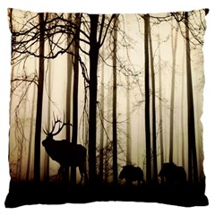 Forest Fog Hirsch Wild Boars Large Cushion Case (two Sides) by Nexatart