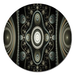 Fractal Beige Blue Abstract Magnet 5  (round)