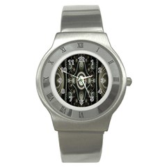 Fractal Beige Blue Abstract Stainless Steel Watch