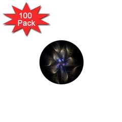 Fractal Blue Abstract Fractal Art 1  Mini Buttons (100 Pack) 