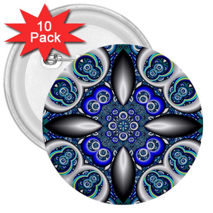 Fractal Cathedral Pattern Mosaic 3  Buttons (10 pack) 