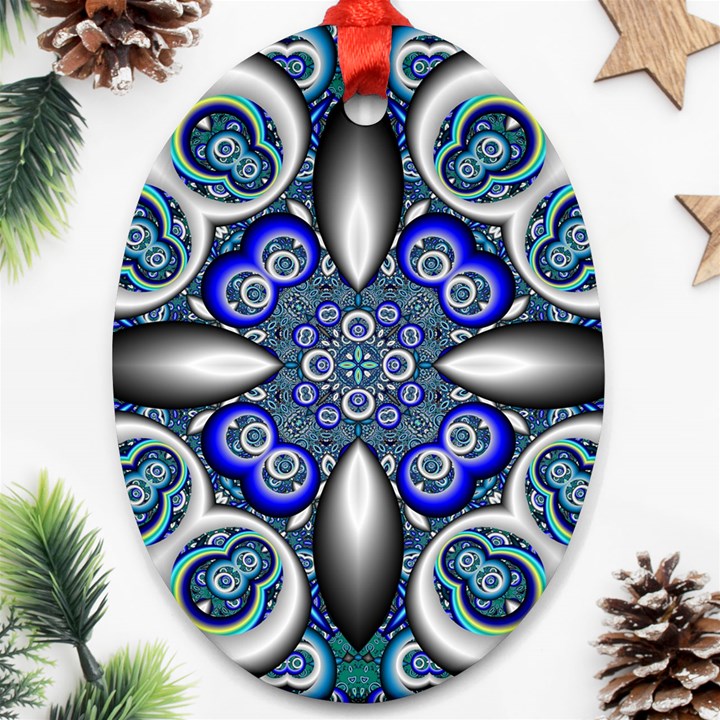 Fractal Cathedral Pattern Mosaic Oval Ornament (Two Sides)